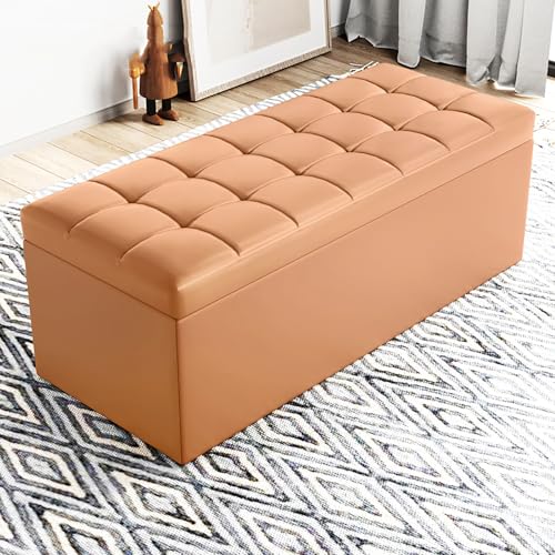 MESCXTY Modern Rectangular Storage Ottoman,PU Leather Upholstered Foot Rest Stool,Entryway Storage Bench Ottoman End of Bed,for Living Room Bedroom Office(160x40x40cm, Gold) von MESCXTY