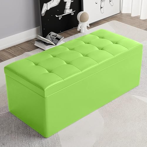 MESCXTY Modern Rectangular Storage Ottoman,PU Leather Upholstered Foot Rest Stool,Entryway Storage Bench Ottoman End of Bed,for Living Room Bedroom Office(60x40x40cm, Green) von MESCXTY