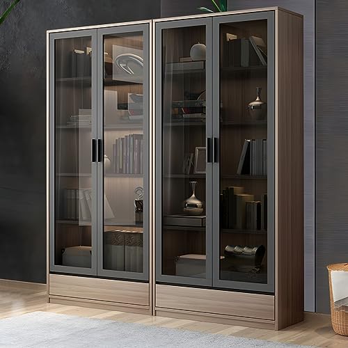 MESCXTY Modernes Bücherregal aus Holz, Glastüren, geschlossenes Lagerregal mit Tür, Schließfach, Regal, freie Kombination, Bodenvitrine, Natur, 160 cm L x 38 cm B x 199 cm H von MESCXTY