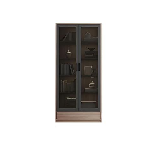MESCXTY Modernes Bücherregal aus Holz, Glastüren, geschlossenes Lagerregal mit Tür, Schließfach, Regal, freie Kombination, Bodenvitrine, Natur, 80 x 38 x 199 cm (L x B x H) von MESCXTY