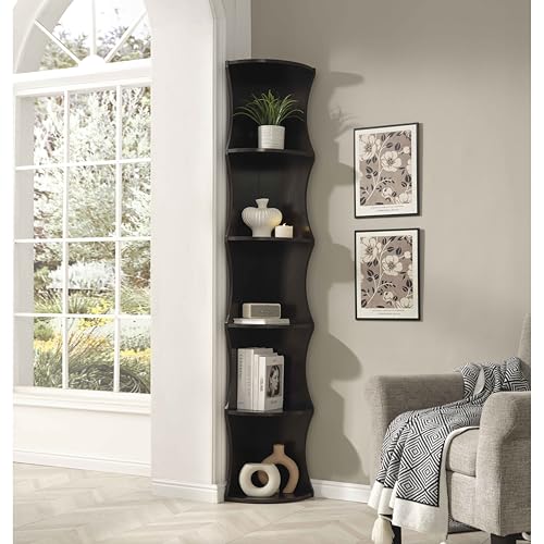 MESCXTY Modernes Eckbücherregal mit 5 Ebenen, 196,5 cm hoch, Bücherregal, freistehende offene Vitrine, Aufbewahrungs-Organizer für Zuhause, Büro, Wohnzimmer, Schlafzimmer (Espresso) von MESCXTY