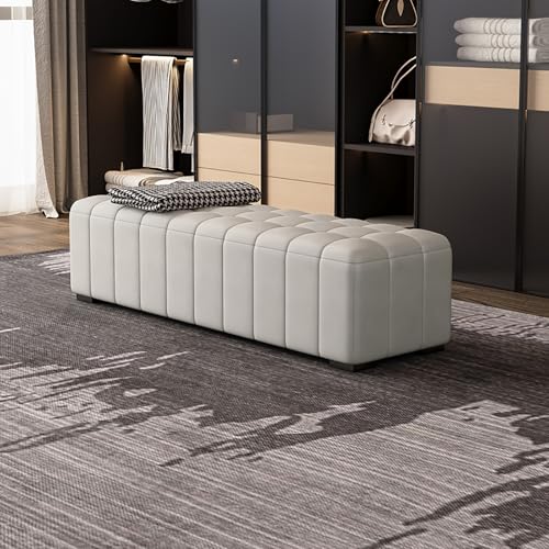 MESCXTY PU Leather Storage Ottoman Bench,Shoes Changing Stool,End of Bed Bench with Upholstered,Rectangular Footstool,for Living Room Hallway Bedroom(100x45x42cm, Beige) von MESCXTY