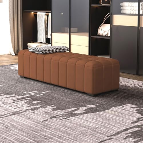 MESCXTY PU Leather Storage Ottoman Bench,Shoes Changing Stool,End of Bed Bench with Upholstered,Rectangular Footstool,for Living Room Hallway Bedroom(120x45x42cm, Brown) von MESCXTY