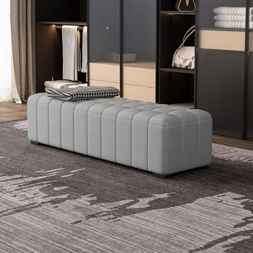 MESCXTY PU Leather Storage Ottoman Bench,Shoes Changing Stool,End of Bed Bench with Upholstered,Rectangular Footstool,for Living Room Hallway Bedroom(150x45x42cm, Gray) von MESCXTY
