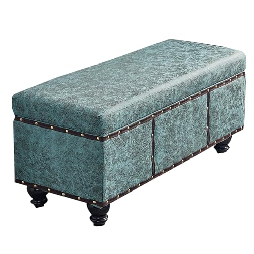 MESCXTY Retro Leather Storage Bench,Rectangular Upholstered Ottoman with Storage,ed End Stool with Padded Seat,Footstool Shoe Changing Stool for Living Room Bedroom Entryway Hallway(100cm, F) von MESCXTY