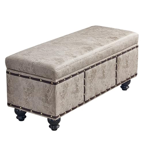 MESCXTY Retro Leather Storage Bench,Rectangular Upholstered Ottoman with Storage,ed End Stool with Padded Seat,Footstool Shoe Changing Stool for Living Room Bedroom Entryway Hallway(150cm, B) von MESCXTY