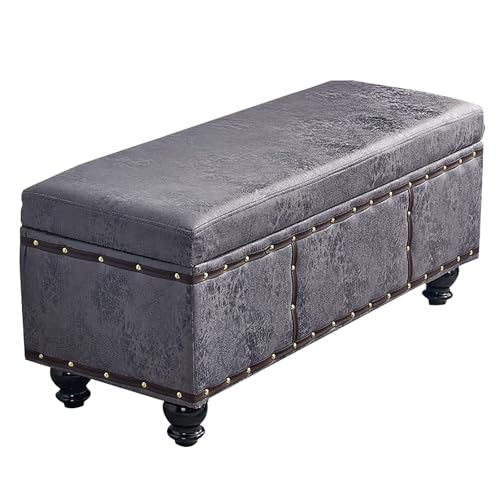 MESCXTY Retro Leather Storage Bench,Rectangular Upholstered Ottoman with Storage,ed End Stool with Padded Seat,Footstool Shoe Changing Stool for Living Room Bedroom Entryway Hallway(60cm, A) von MESCXTY