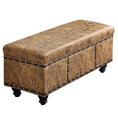 MESCXTY Retro Leather Storage Bench,Rectangular Upholstered Ottoman with Storage,ed End Stool with Padded Seat,Footstool Shoe Changing Stool for Living Room Bedroom Entryway Hallway(60cm, D) von MESCXTY