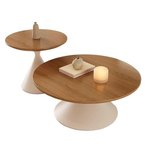 MESCXTY Satztisch,runder Sofa-Beistelltisch mit schwarzem Stahlsockel,Nachttisch für Schlafzimmer,Nachttisch für Wohnzimmer,Schlafzimmer,Büro(2pcsWood) von MESCXTY