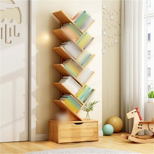 MESCXTY Schmales Bücherregal, hohes Bücherregal, Baum-Bücherregal, moderner Ständer, Eckregale für Wohnzimmer, Schlafzimmer, Arbeitszimmer (Beige, 54,7 * 14,4 7,9 Zoll) von MESCXTY