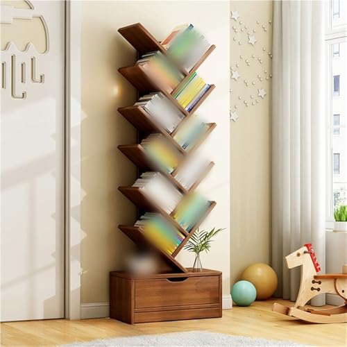 MESCXTY Schmales Bücherregal, hohes Bücherregal, Baum-Bücherregal, moderner Ständer, Eckregale für Wohnzimmer, Schlafzimmer, Arbeitszimmer (braun, 54,7 * 14,4 7,9 Zoll) von MESCXTY