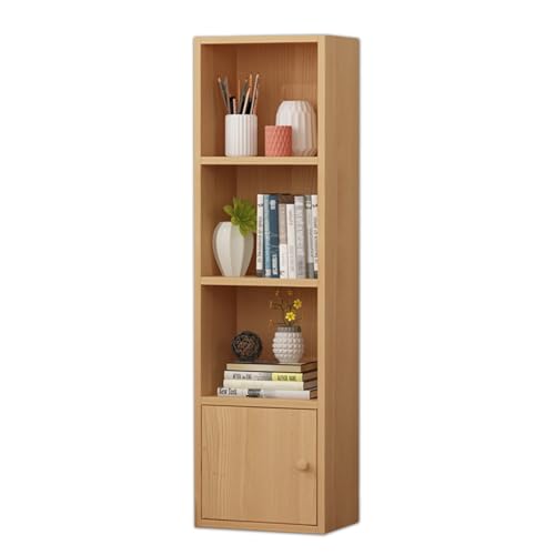 MESCXTY Schmales vertikales Bücherregal, Bücherregal aus Holz mit Türen, 4-stufiger großer Aufbewahrungs-Organizer für Bibliothek, Schlafzimmer, Wohnzimmer, Küche (Natur) von MESCXTY