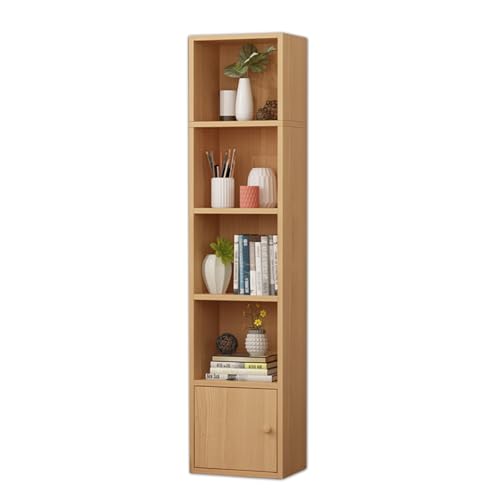 MESCXTY Schmales vertikales Bücherregal, Bücherregal aus Holz mit Türen, 5-stufiger großer Aufbewahrungs-Organizer für Bibliothek, Schlafzimmer, Wohnzimmer, Küche (Natur) von MESCXTY