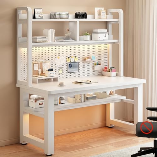 MESCXTY Schreibtisch mit Stecktafel, weißes Gaming-Bücherregal für Zuhause, großer Stauraum im Büro, Computer fürs Arbeitszimmer, Schlafzimmer, C 63 x 23,6 x 66,5 Zoll von MESCXTY