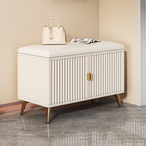 MESCXTY Shoe Storage Bench with Cushion Seat, Shoe Rack Bench with 2 Doors,Entryway Shoe Changing Bench with Storage for Entryway, Hallway, Mudroom(60cm, White) von MESCXTY
