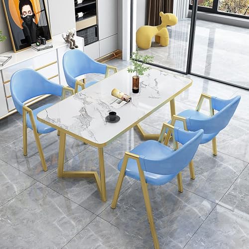 MESCXTY Skandinavisches Esstisch-Set mit gesinterter Steinplatte, 5-teiliger moderner rechteckiger Tisch mit 4 Stühlen, Restaurant-Stil (Blau, 139,7 cm L x 81,3 cm B x 76,2 cm H) von MESCXTY