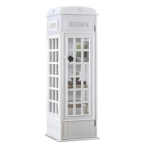 MESCXTY Telefonzellen-Bücherregal, 5-stöckiges Bücherregal aus Holz, süßes, bodenstehendes Bücherregal mit Acryltür, Londoner Aufbewahrungsschrank, Würfel-Organizer, Vitrine (14″B×14″T×44″H, w von MESCXTY