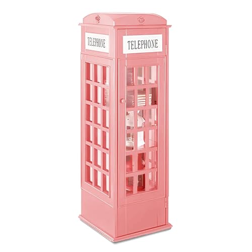MESCXTY Telefonzellen-Bücherregal, 5-stöckiges Bücherregal aus Holz, süßes, bodenstehendes Bücherregal mit Acryltür, Londoner Aufbewahrungsschrank, Würfel-Organizer, Vitrine (14″B×14″T×44″H, P von MESCXTY