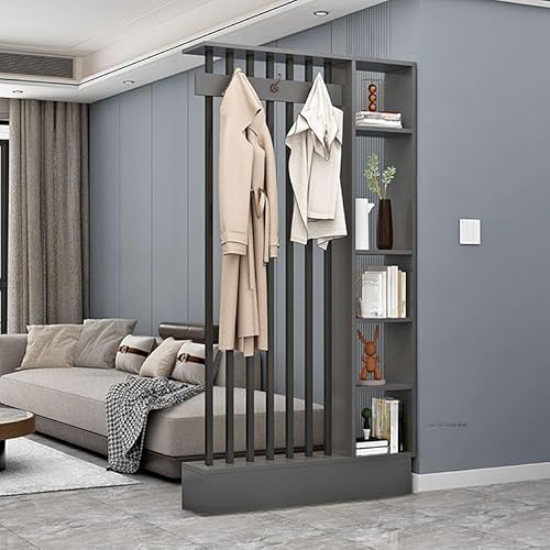 MESCXTY Wand-Raumteiler mit 3 Haken und Ablage, modernes Holz-Displayboard, Organizer, Aufbewahrung, Bücherregal für Eingangsbereich, Wohnzimmer (Grau-Schwarz, 39,5" L x 79" H) von MESCXTY