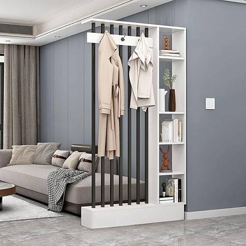 MESCXTY Wand-Raumteiler mit 3 Haken und Ablage, modernes Holz-Displayboard, Organizer, Aufbewahrung, Bücherregal für Eingangsbereich, Wohnzimmer (Weiß-Schwarz, 39,5" L x 79" H) von MESCXTY