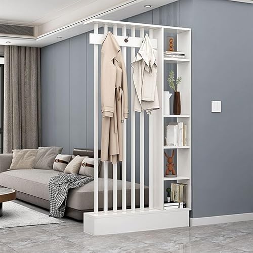 MESCXTY Wand-Raumteiler mit 3 Haken und Ablage, modernes Holz-Displayboard, Organizer, Aufbewahrung, Bücherregal für Eingangsbereich, Wohnzimmer (Weiß-Weiß, 39,5" L x 79" H) von MESCXTY
