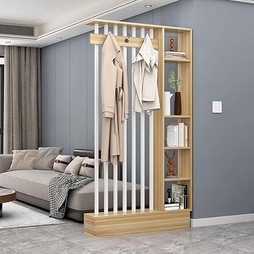 MESCXTY Wand-Raumteiler mit 3 Haken und Ablage, modernes Holz-Displayboard, Organizer, Aufbewahrung, Bücherregal für Eingangsbereich, Wohnzimmer (helles Walnuss-Weiß, 39,5" L x 79" H) von MESCXTY