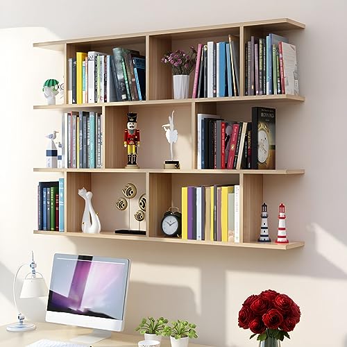 MESCXTY Wandmontiertes Bücherregal, Bücherregal aus Holzwerkstoff, offenes Hängeregal, Spindregal, Schlafzimmergitter, Weinregal, Schrankleuchte, 139,9 cm L x 20,1 cm B, 96,4 cm H von MESCXTY