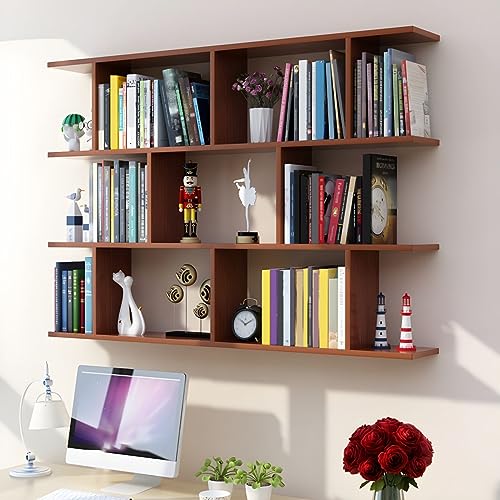 MESCXTY Wandmontiertes Bücherregal, Bücherregal aus Holzwerkstoff, offenes Hängeregal, Spindregal, Schlafzimmergitter, Weinregalschrank, Braun, 55,1" L x 7,9" B, 37,9" H von MESCXTY