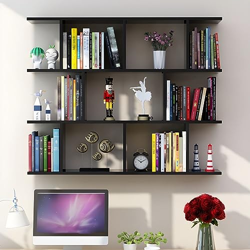 MESCXTY Wandmontiertes Bücherregal, Bücherregal aus Holzwerkstoff, offenes Hängeregal, Spindregal, Schlafzimmergitter, Weinregalschrank, Schwarz, 47,2" L x 7,9" B, 37,9" H von MESCXTY