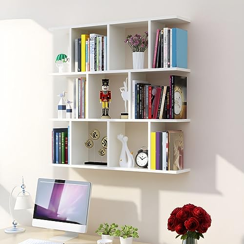MESCXTY Wandmontiertes Bücherregal, Bücherregal aus Holzwerkstoff, offenes Hängeregal, Spindregal, Schlafzimmergitter, Weinregalschrank, Weiß, 39,4" L x 7,9" B, 37,9" H MESCXTY Wandmontiertes Bücherregal, Bücherregal aus Holzwerkstoff, offenes Hängeregal, Spindregal, Schlafzimmergitter, Weinregalschrank, Weiß, 39,4" L x 7,9" B, 37,9" H von MESCXTY
