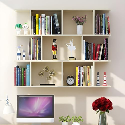 MESCXTY Wandmontiertes Bücherregal, Bücherregal aus Holzwerkstoff, offenes Hängeregal, Spindregal, Schlafzimmergitter, Weinregalschrank, cremefarben, 120 x 20 cm (L x B x H) von MESCXTY