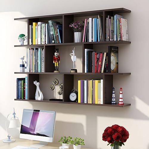 MESCXTY Wandmontiertes Bücherregal, Bücherregal aus Holzwerkstoff, offenes Hängeregal, Spindregal, Schlafzimmergitter, Weinregalschrank, dunkler Nussbaum, 139,9 cm L x 20,1 cm B, 96,5 cm H von MESCXTY