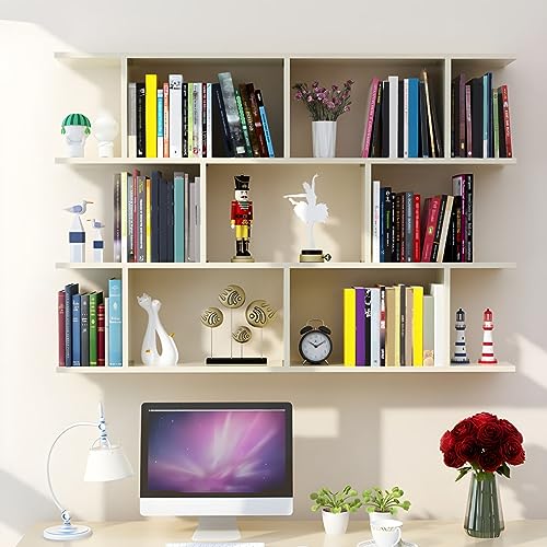 MESCXTY Wandmontiertes Bücherregal, Bücherregal aus Holzwerkstoff, offenes Hängeregal, Spindregal, Schlafzimmergitter, Weinregalschrank, gebrochenes Weiß, 139,7 cm L x 20,1 cm B, 96,5 cm H von MESCXTY