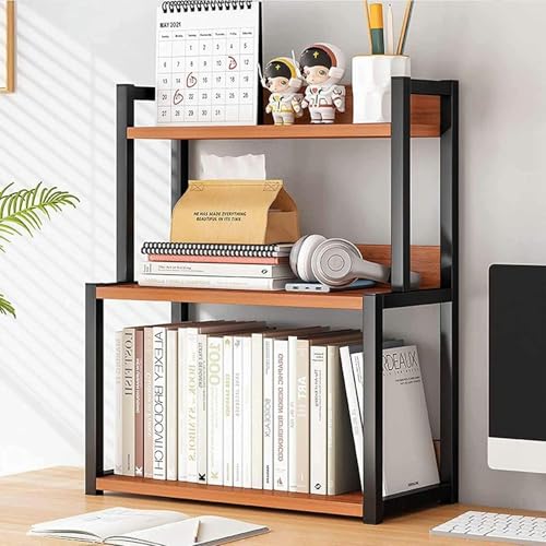 Mehrzweck-Bücherregal für die Arbeitsplatte, 3-stufiges Bücherregal für den Schreibtisch, Metallbücherregal für den Computertisch, Aufbewahrungsregal, zum Ordnen von Büchern, Kleinigkeiten, Pflanzen ( von MESCXTY