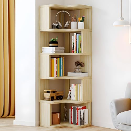 Moderne Eckregale aus Holz, Bücherregalständer, hohes Regal mit offener Rückseite und Mehreren Regalen für Wohnzimmer, Schlafzimmer, Home Office, natürliches 5-stöckiges Regal Moderne Eckregale aus Holz, Bücherregalständer, hohes Regal mit offener Rückseite und Mehreren Regalen für Wohnzimmer, Schlafzimmer, Home Office, natürliches 5-stöckiges Regal von MESCXTY