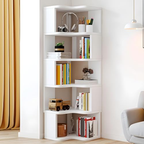 Moderne Eckregale aus Holz, Bücherregalständer, hohes Regal mit offener Rückseite und Mehreren Regalen für Wohnzimmer, Schlafzimmer, Home Office, weiß, 5-stöckig Moderne Eckregale aus Holz, Bücherregalständer, hohes Regal mit offener Rückseite und Mehreren Regalen für Wohnzimmer, Schlafzimmer, Home Office, weiß, 5-stöckig von MESCXTY
