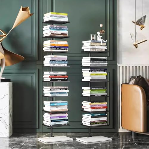 Moderner vertikaler Bücherregalturm, freistehendes Bücherregal mit offenen Regalen, unsichtbarer Rücken für kleine Räume, Boden- und Wandregal aus Metall für Wohnzimmer, Schlafzimmer, Büro (6 Ebenen, von MESCXTY