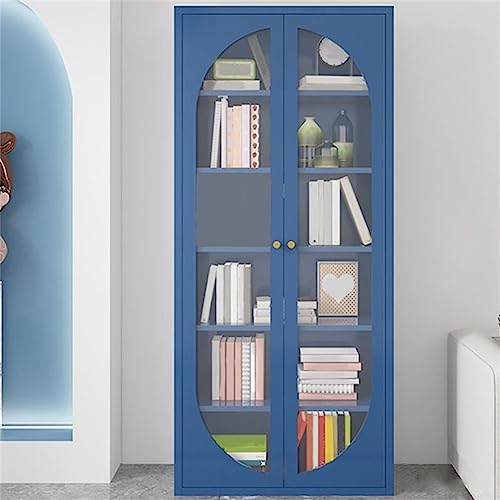 Modernes Bücherregal aus Metall, Standardregale inklusive, Bücherregal mit Glastüren, einfacher Spind, französischer Creme-Stil, Wohnzimmer-Vitrine, Dunkelblau, 80 cm L x 35 cm B, 190 cm H Modernes Bücherregal aus Metall, Standardregale inklusive, Bücherregal mit Glastüren, einfacher Spind, französischer Creme-Stil, Wohnzimmer-Vitrine, Dunkelblau, 80 cm L x 35 cm B, 190 cm H von MESCXTY