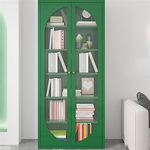 Modernes Bücherregal aus Metall, Standardregale inklusive, Bücherregal mit Glastüren, einfacher Spind, französischer Creme-Stil, Wohnzimmer-Vitrine, Grün, 80 cm L x 35 cm B, 190 cm H von MESCXTY