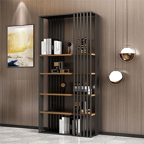 Modernes Bücherregal mit 4 Ablagen, offenes schwarzes Regal, Bücherregal, Arbeitszimmer, Holz, raumhohe Trennwand aus Schmiedeeisen, Schrankregal, Industrie-Präsentationsständer, 80 x 30 x 190 cm (L von MESCXTY
