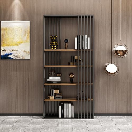 Modernes Bücherregal mit 4 Ablagen, offenes schwarzes Regal, Bücherregal, Arbeitszimmer, Holz, raumhohe Trennwand aus Schmiedeeisen, Schrankregal, Industrie-Präsentationsständer, 89,9 cm L x 30 cm B von MESCXTY