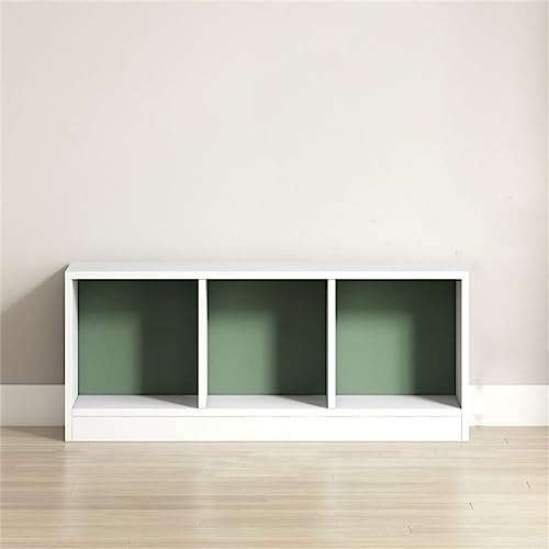 Modernes Bücherregal mit geschlossener Rückseite, Standard-Bücherregal aus Holz mit Regalen, Holz, Gitteraufbewahrung für Kinder, niedriger Schrank, Boden, Studentenspind, Weißgrün, 39,4" L x 9,4" B x von MESCXTY