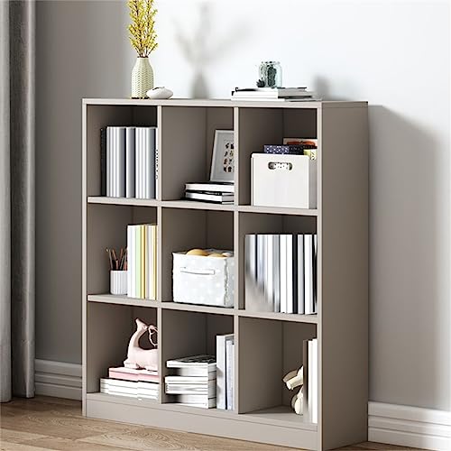 Modernes Bücherregal mit geschlossener Rückseite, Standard-Bücherregal aus Holz mit Regalen, Holz, Gitteraufbewahrung für Kinder, niedriger Schrank, Bodenschrank, Studentenspind, Khakigrau, 39,4" L x von MESCXTY