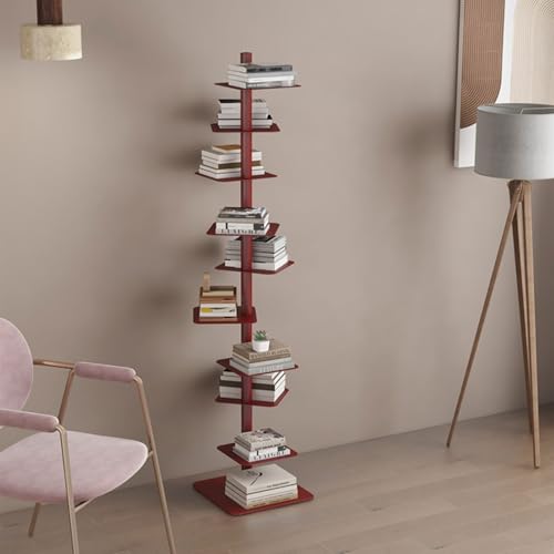 Rotierendes Bücherregal, platzsparender Cubby-Aufbewahrungs-Organizer, Bücherturm aus Metall mit vertikalem Rücken, einfaches Design, Standhöhe nur 15,7 Zoll, DIY-Regal für Dekoration rot von MESCXTY