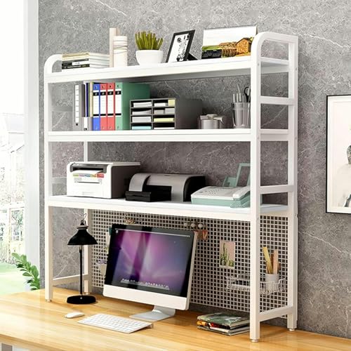 Schmiedeeisernes Schreibtisch-Bücherregal - 3-stöckiges Bücherregal für Computertische, Gitter-Schreibtisch-Aufbewahrungsregal, modernes Organizer-Regal, Mehrzweck-Arbeitsplatten-Ständer (Farbe: Weiß, Schmiedeeisernes Schreibtisch-Bücherregal - 3-stöckiges Bücherregal für Computertische, Gitter-Schreibtisch-Aufbewahrungsregal, modernes Organizer-Regal, Mehrzweck-Arbeitsplatten-Ständer (Farbe: Weiß, von MESCXTY