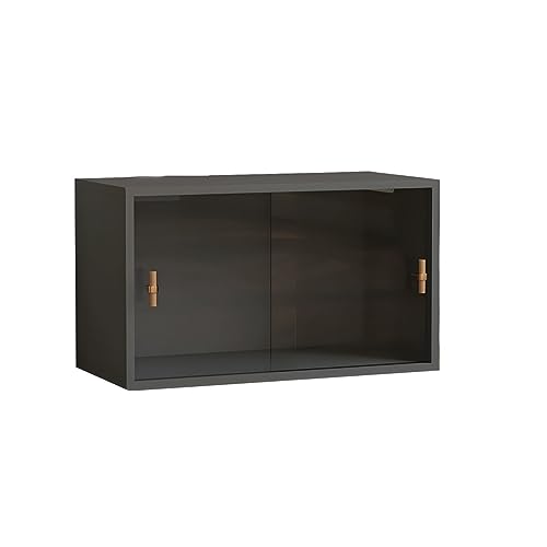 Schrank, Bücherregal aus Holz mit geschlossener Rückseite, Standard-Kommoden aus Holz mit schmalem Design und geringer Höhe – schwarzes transparentes Acryl von MESCXTY
