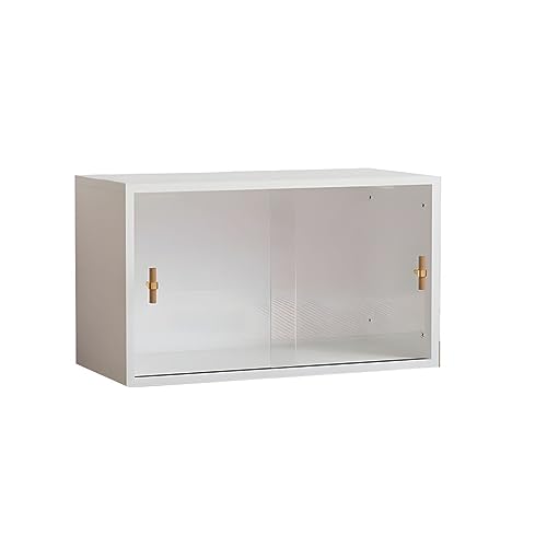 Schrank, Bücherregal aus Holz mit geschlossener Rückseite, Standard-Kommoden aus Holz mit schmalem Design und geringer Höhe – weißes transparentes Acryl von MESCXTY