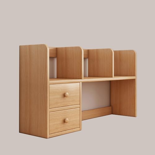 Schreibtisch-Bücherregal, 2-stöckiger Schreibtischaufsatz aus Holz für Wohnheime mit Schrank, kleines Mehrzweck-Organizer-Regal für Büro, Arbeitszimmer (Natur) von MESCXTY