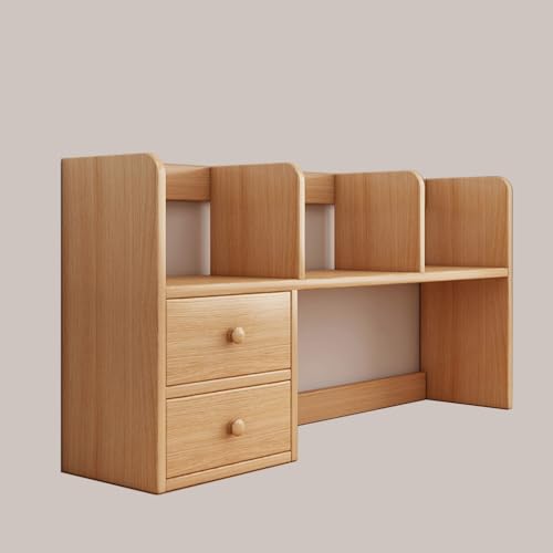 Schreibtisch-Bücherregal, 2-stöckiger Schreibtischaufsatz aus Holz für Wohnheime mit Schrank, kleines Mehrzweck-Organizer-Regal für Büro, Arbeitszimmer (Natur) von MESCXTY