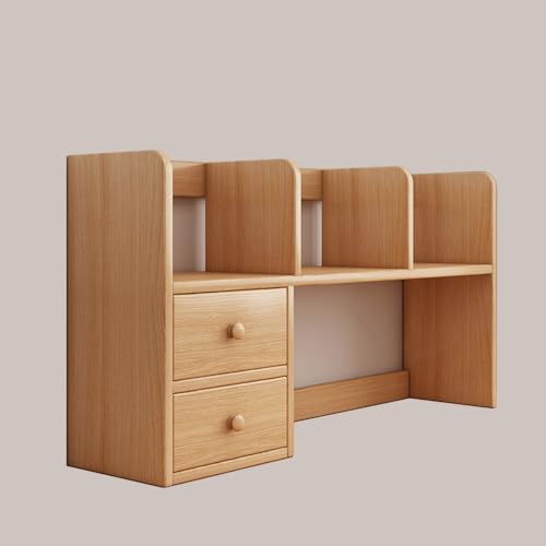 Schreibtisch-Bücherregal, 2-stöckiger Schreibtischaufsatz aus Holz für Wohnheime mit Schrank, kleines Mehrzweck-Organizer-Regal für Büro, Arbeitszimmer (Natur) von MESCXTY